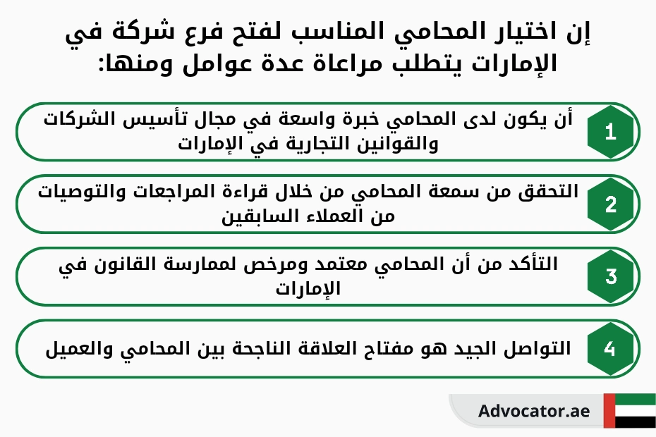 إن اختيار المحامي المناسب لفتح فرع شركة في الإمارات