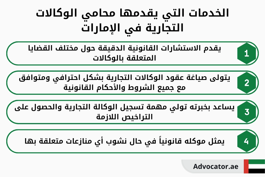 الخدمات التي يقدمها محامي الوكالات التجارية في الإمارات