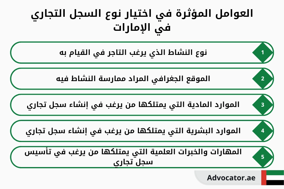 العوامل المؤثرة في اختيار نوع السجل التجاري في الإمارات